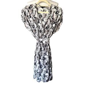 AllSaints Silk Dress Tunic with Self-Fabric Waist Tie Abstract Print, Size Small